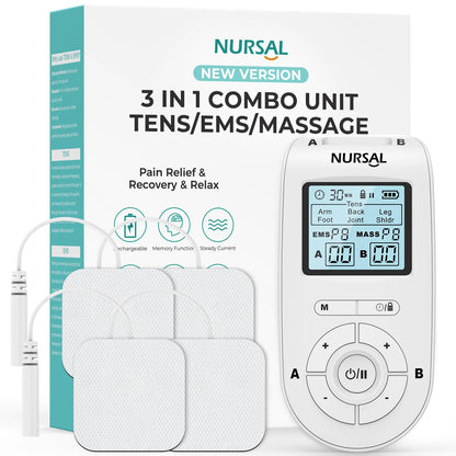 NURSAL 3-in-1 TENS EMS Muscle Stimulator – Dual Channel Pain Relief & Recovery