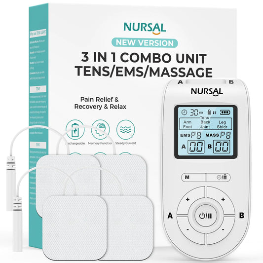 NURSAL 3-in-1 TENS EMS Muscle Stimulator – Dual Channel Pain Relief & Recovery